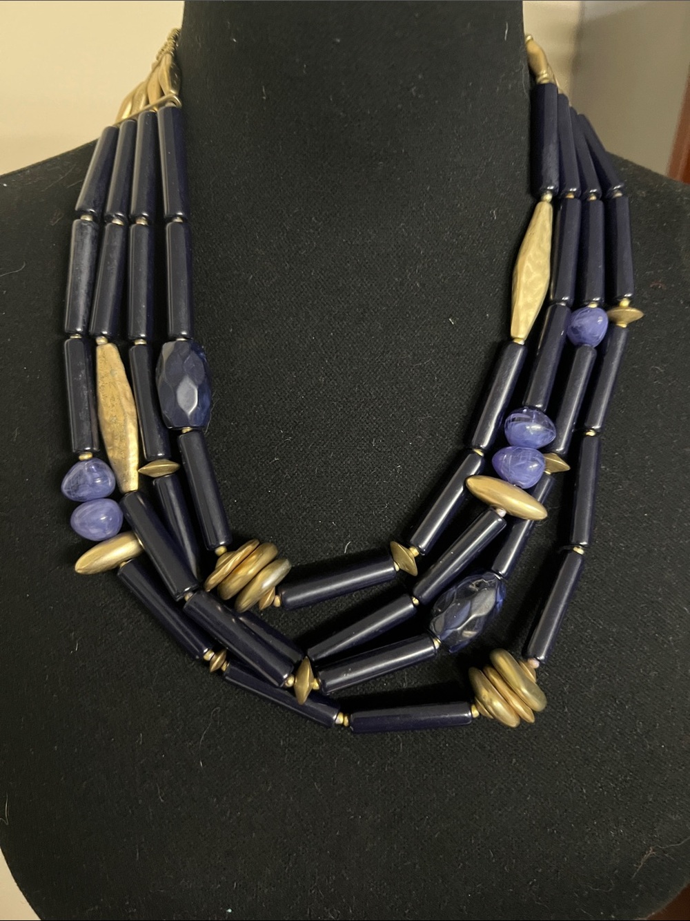 Chico's Navy and Gold Layered Beaded Statement Necklace